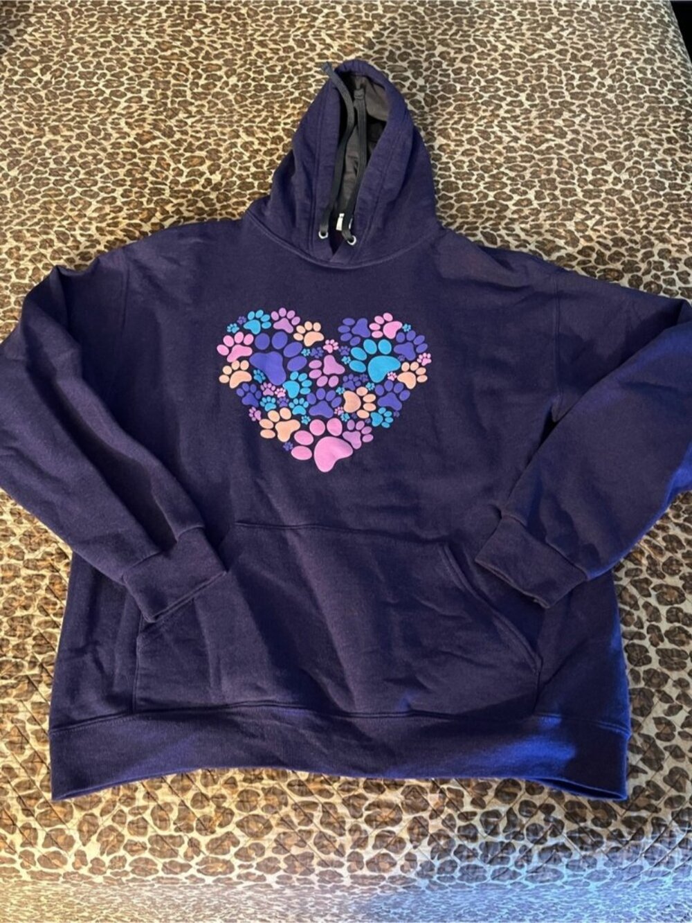 Purple Hoodie with Colorful Paw Print Heart